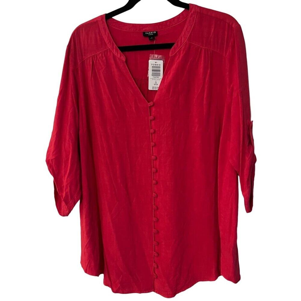 Torrid Harper Women's Size 2 2X Roll Tab Sleeves Hot Pink Button front New with
